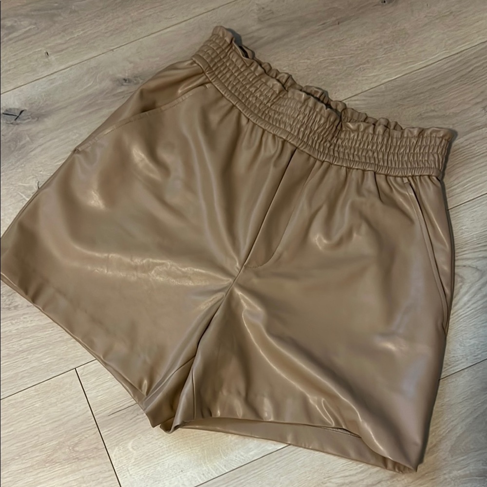 A.L.C. High Waist Tan Faux Leather Shorts